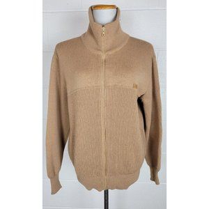 Vtg Ellevi Brown Wool‎ Blend Zip Front Sweater Elbow Patches Italy Legge 883 M/L